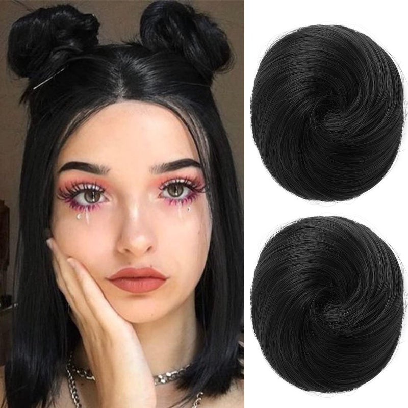 REECHO Space Bun Hair Pieces 2 PCS Mini Claw Clip in Messy  Cat Ears Fake Hair Bun Extensions HB001 Wig Accessory Updo Hairpieces for Women Girls Pack of 23 Straight Natural Black